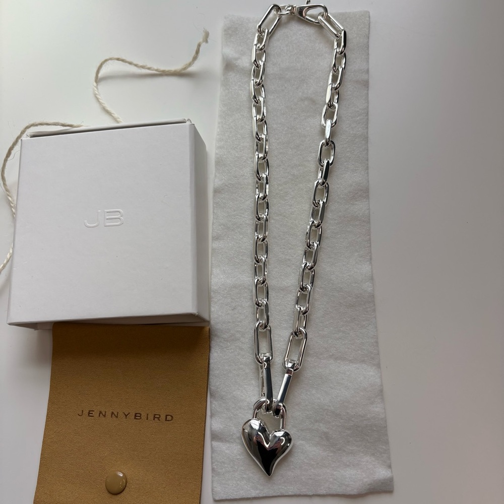 Jenny Bird Padlock Heart Pendant Link Necklace, Silver - Picture 5 of 15